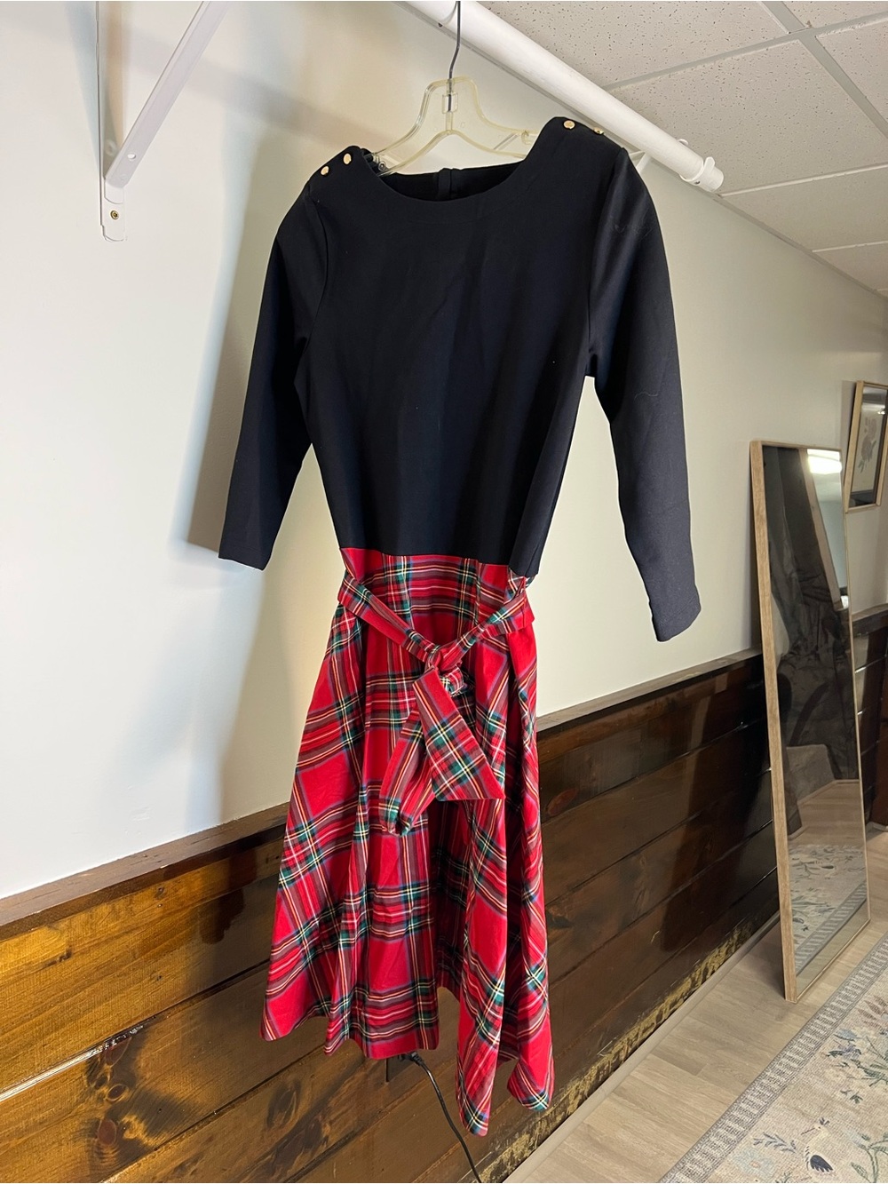 NWT Hope & Henry Black Holiday Dress‎ with Red Tartan Midi Skirt- 4
